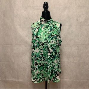 NY&C Pleated Abstract Green Floral Tank Top